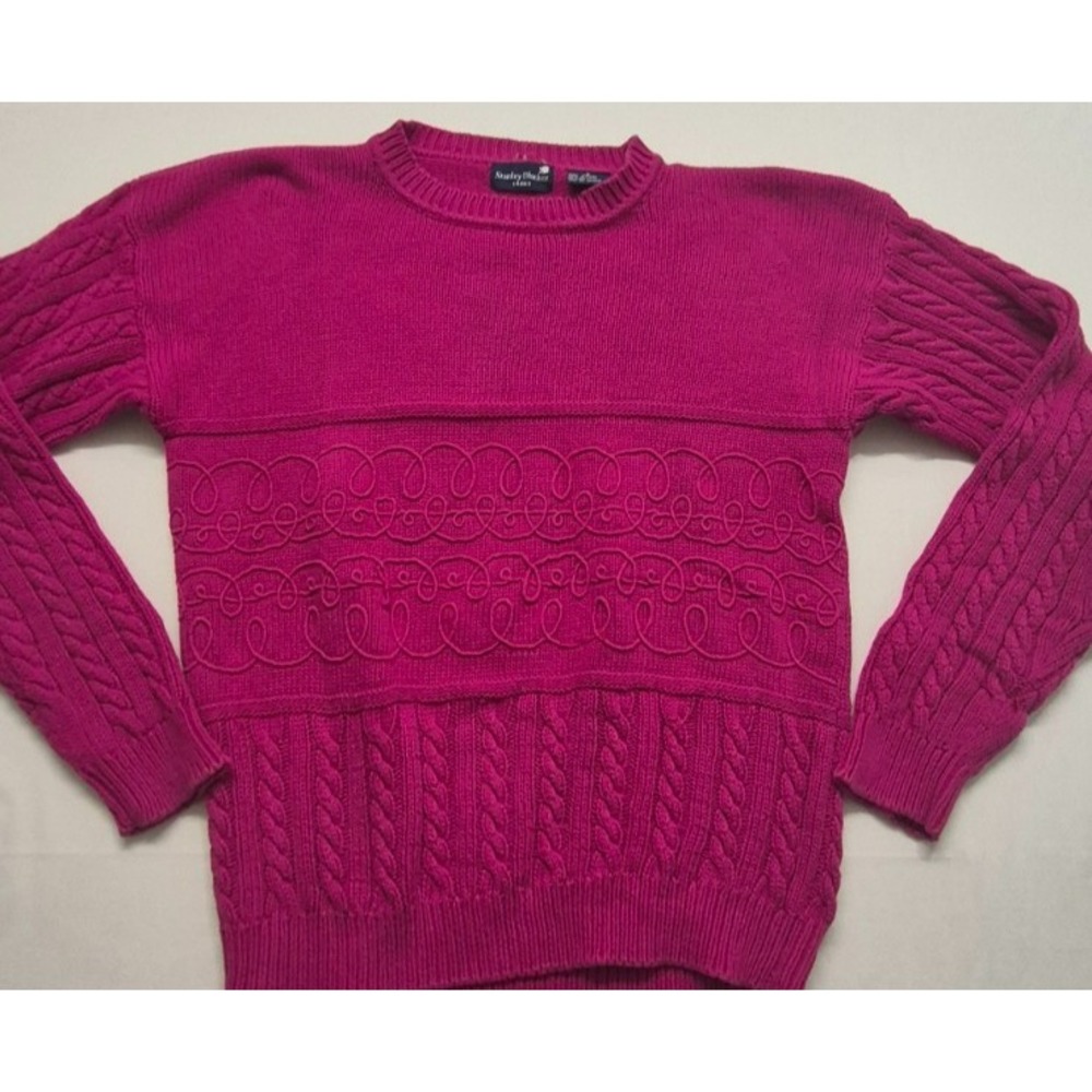 Standley Blacker women's solid pink tight knit sweater‎ designs crew neck sz sm